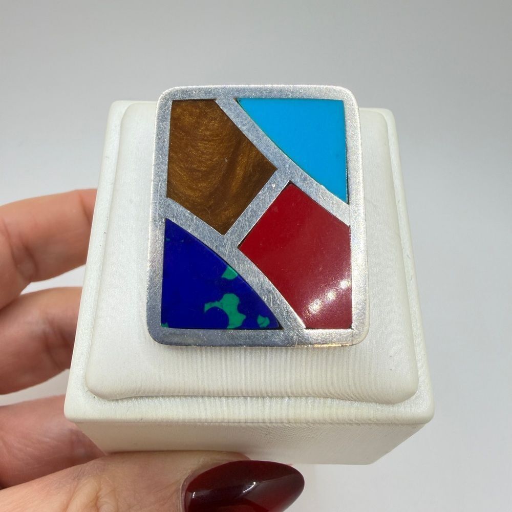 Vintage multi-stone inlay TAXCO sterling silver pin/brooch/pendant combo!